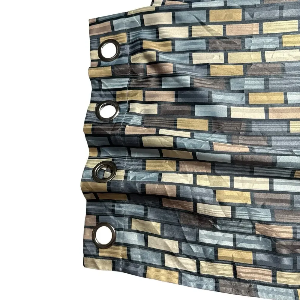 Single Geometric Print Curtain Panel 84 Long Green Blue Brown Grommets Heavy